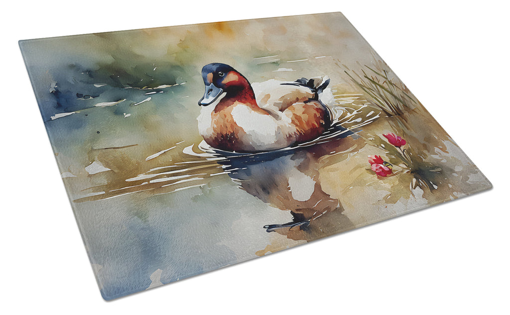Canvasback Duck Swimming Pond Wildlife Cutting Board Tempered Glass Kitchen Cutting Surface, Heat Resistant Chopping, Non-Slip Feet, Food Prep & Serving
