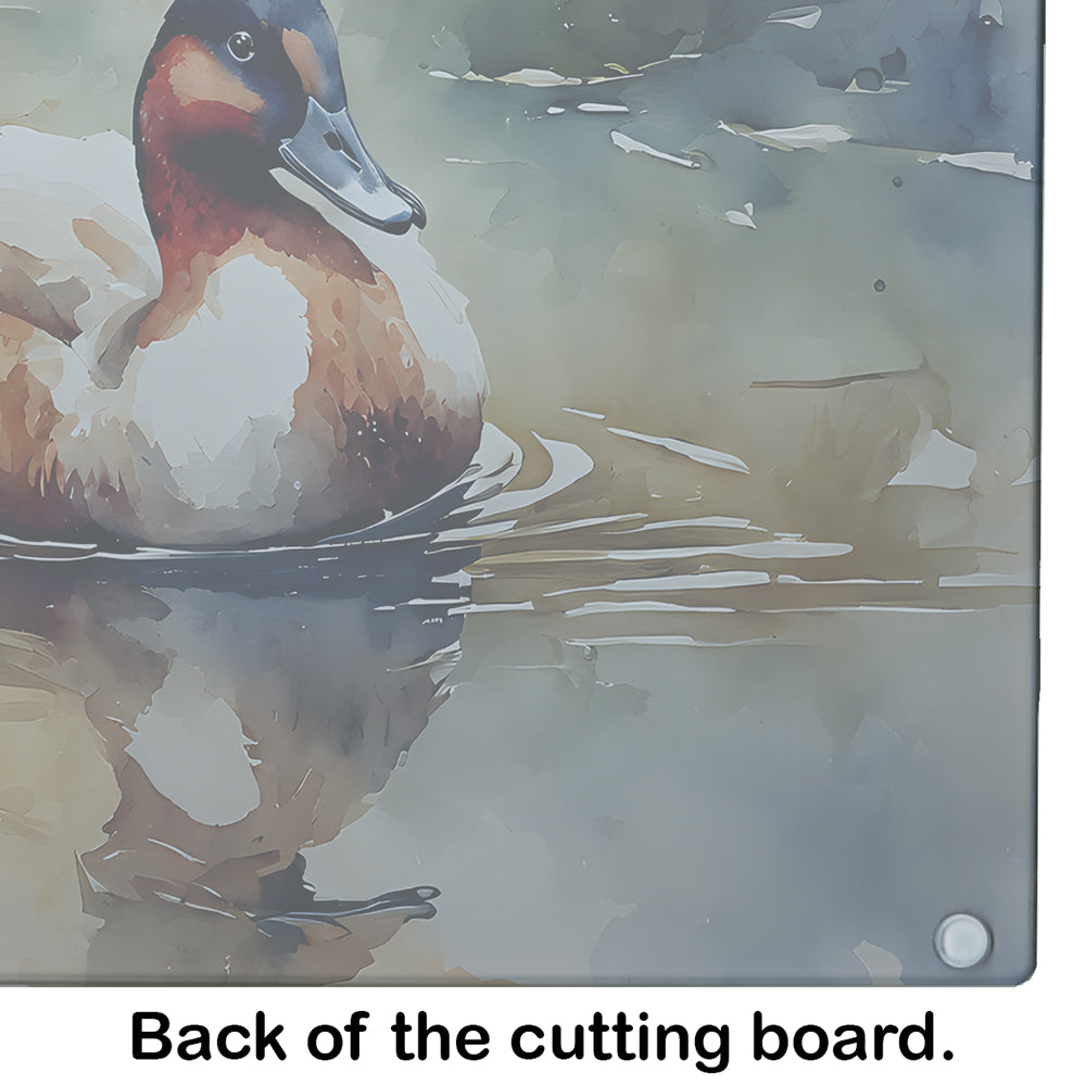 Canvasback Duck Swimming Pond Wildlife Cutting Board Tempered Glass Kitchen Cutting Surface, Heat Resistant Chopping, Non-Slip Feet, Food Prep & Serving