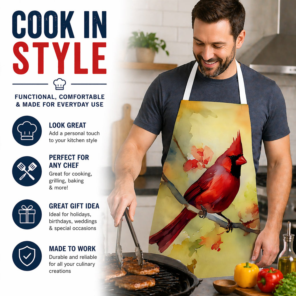Northern Cardinal on Branch Apron Cooking Kitchen Server Baking Crafts Gardening for Adult Women Men, Unisex, Large, Multicolor
