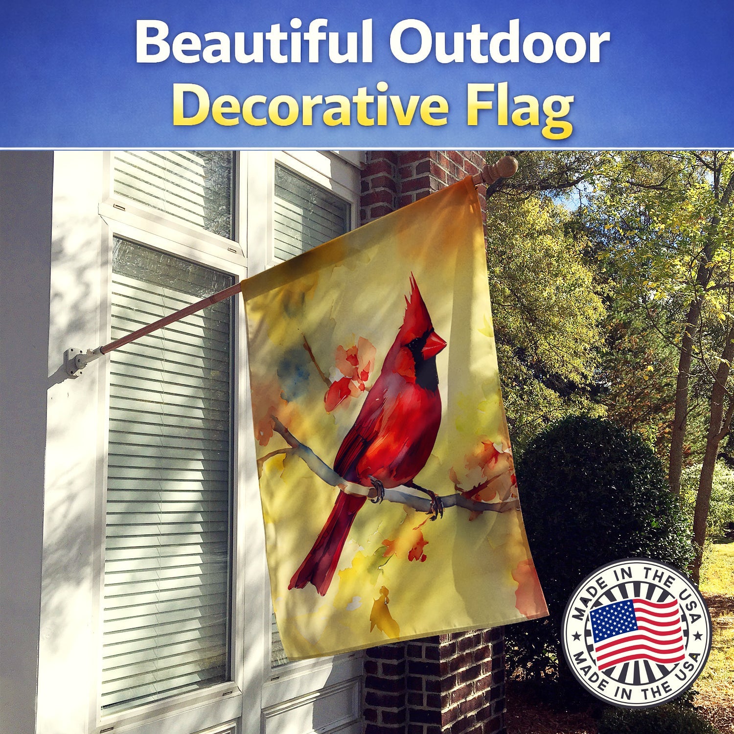 Northern Cardinal on Branch House Flag 28x40 Porch Sleeve Pole Decorative Outside Yard Banner Artwork Wall Hanging, Polyester