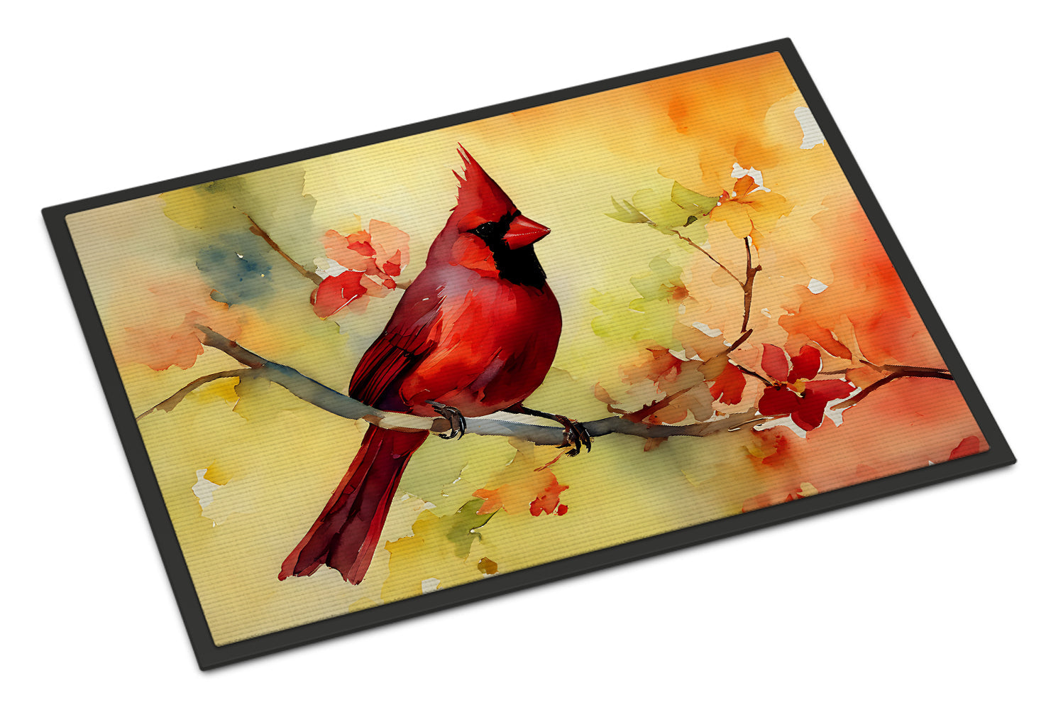 Northern Cardinal on Branch Doormat Indoor Outdoor 18H X 27W Front Door Mat Rugs for Entryway, Non Slip Washable