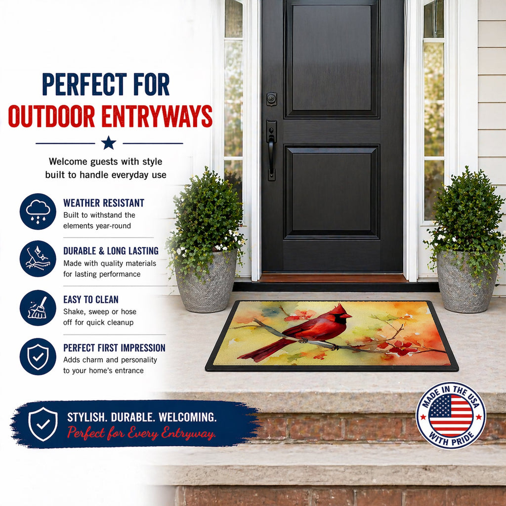 Northern Cardinal on Branch Doormat Indoor Outdoor 18H X 27W Front Door Mat Rugs for Entryway, Non Slip Washable