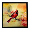Northern Cardinal on Branch Framed Metal Print Bathroom, Kitchen, Office, Home Decor Wall Art Ready to Hang, Square, 8X8