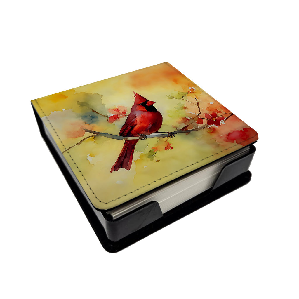 Northern Cardinal on Branch PU Leather Note Paper Holder with Artist-Designed Cover, Desk Accessory, Office Gift