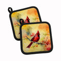 Northern Cardinal on Branch Pot Holder Set of 2 Heat Resistant Quilted Hot Pads 7.5 x 7.5 Inch, Insulated Kitchen Trivets for Cooking & Baking