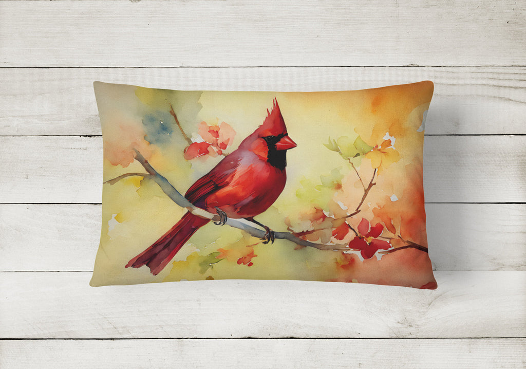 Northern Cardinal on Branch Decorative Throw Pillow 12x16 Indoor Outdoor Accent Cushion, Fabric Cover with Insert for Sofa, Bed, Porch & Living Room