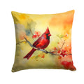 Northern Cardinal on Branch Decorative Throw Pillow 14x14 Indoor Outdoor Accent Cushion, Fabric Cover with Insert for Sofa, Bed, Porch & Living Room