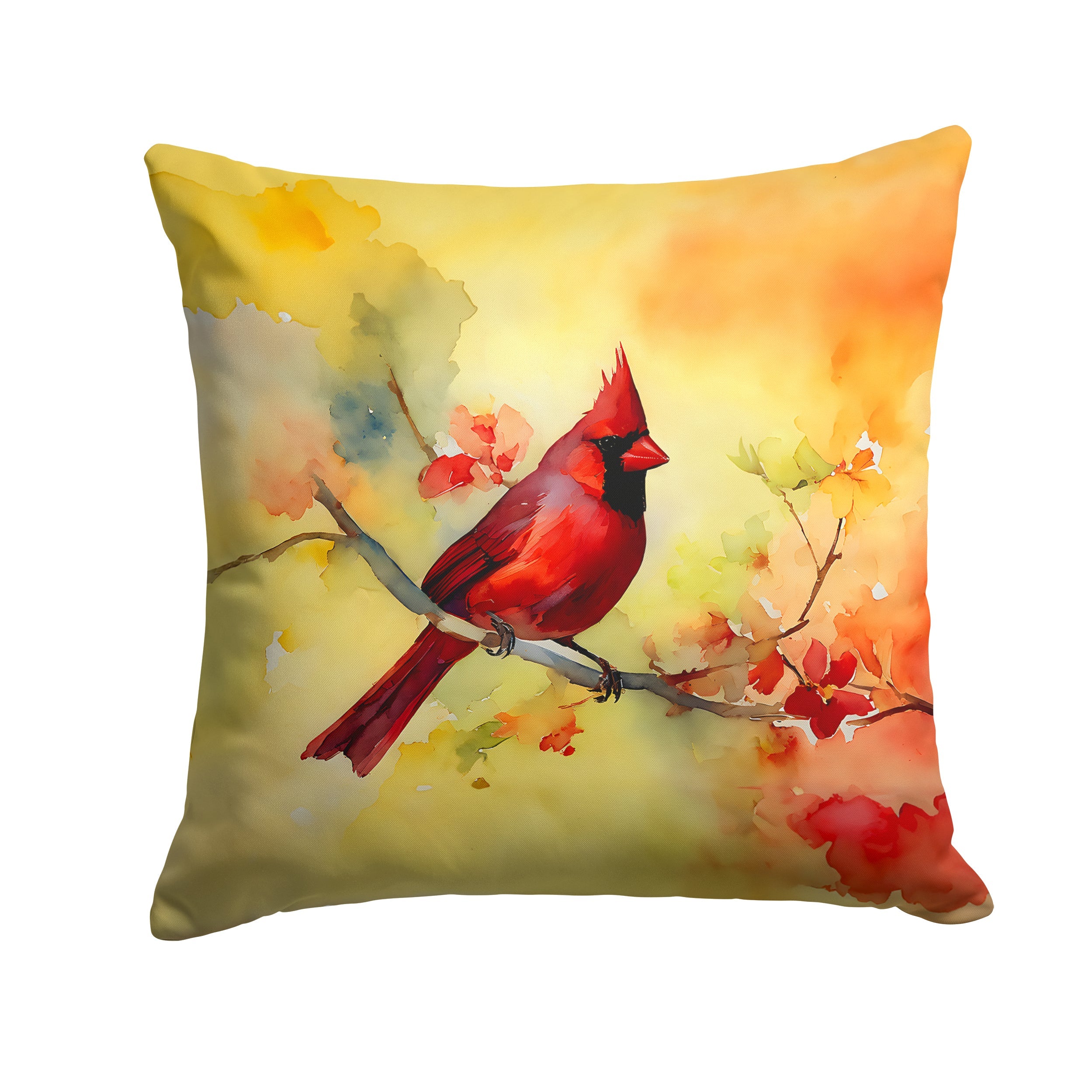 Northern Cardinal on Branch Decorative Throw Pillow 18x18 Indoor Outdoor Accent Cushion, Fabric Cover with Insert for Sofa, Bed, Porch & Living Room