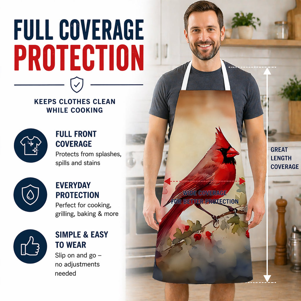 Northern Cardinal with Berries Apron Cooking Kitchen Server Baking Crafts Gardening for Adult Women Men, Unisex, Large, Multicolor