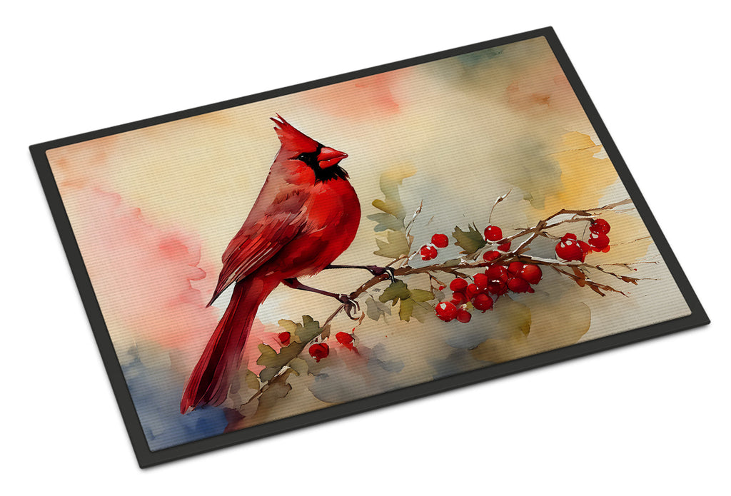 Northern Cardinal with Berries Doormat Indoor Outdoor 18H X 27W Front Door Mat Rugs for Entryway, Non Slip Washable