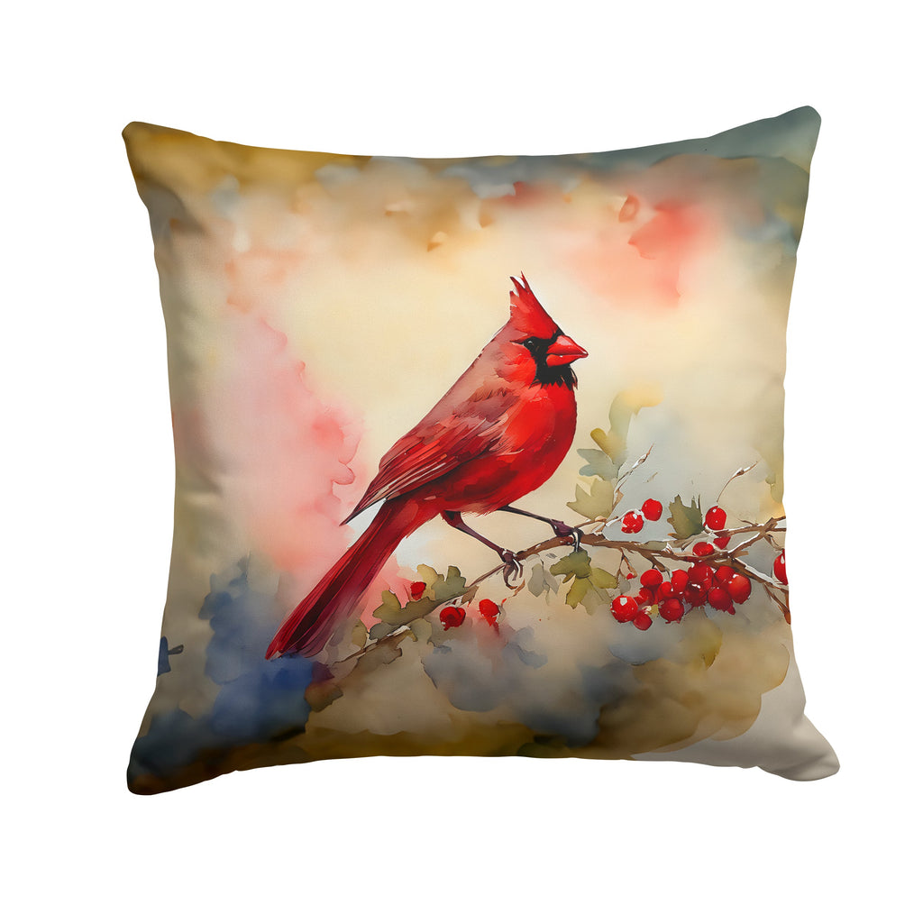 Northern Cardinal with Berries Decorative Throw Pillow 14x14 Indoor Outdoor Accent Cushion, Fabric Cover with Insert for Sofa, Bed, Porch & Living Room