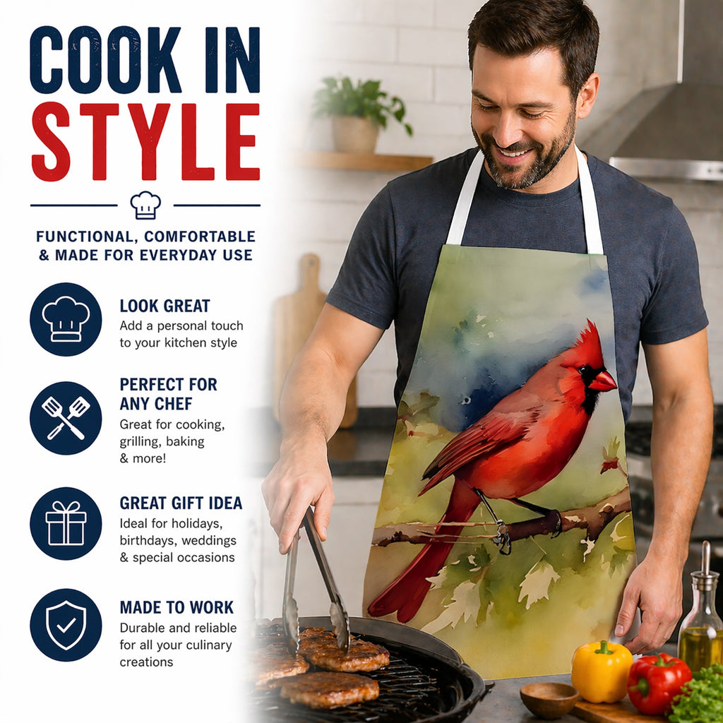 Northern Cardinal on Branch Autumn Apron Cooking Kitchen Server Baking Crafts Gardening for Adult Women Men, Unisex, Large, Multicolor