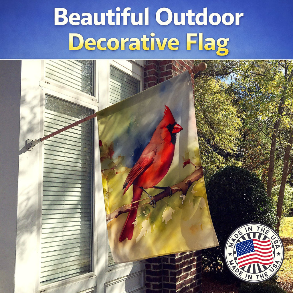 Northern Cardinal on Branch Autumn House Flag 28x40 Porch Sleeve Pole Decorative Outside Yard Banner Artwork Wall Hanging, Polyester