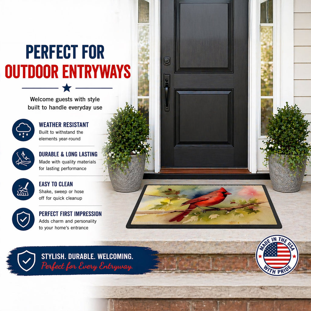 Northern Cardinal on Branch Autumn Doormat Indoor Outdoor 24H X 36W Front Door Mat Rugs for Entryway, Non Slip Washable Low Pile,