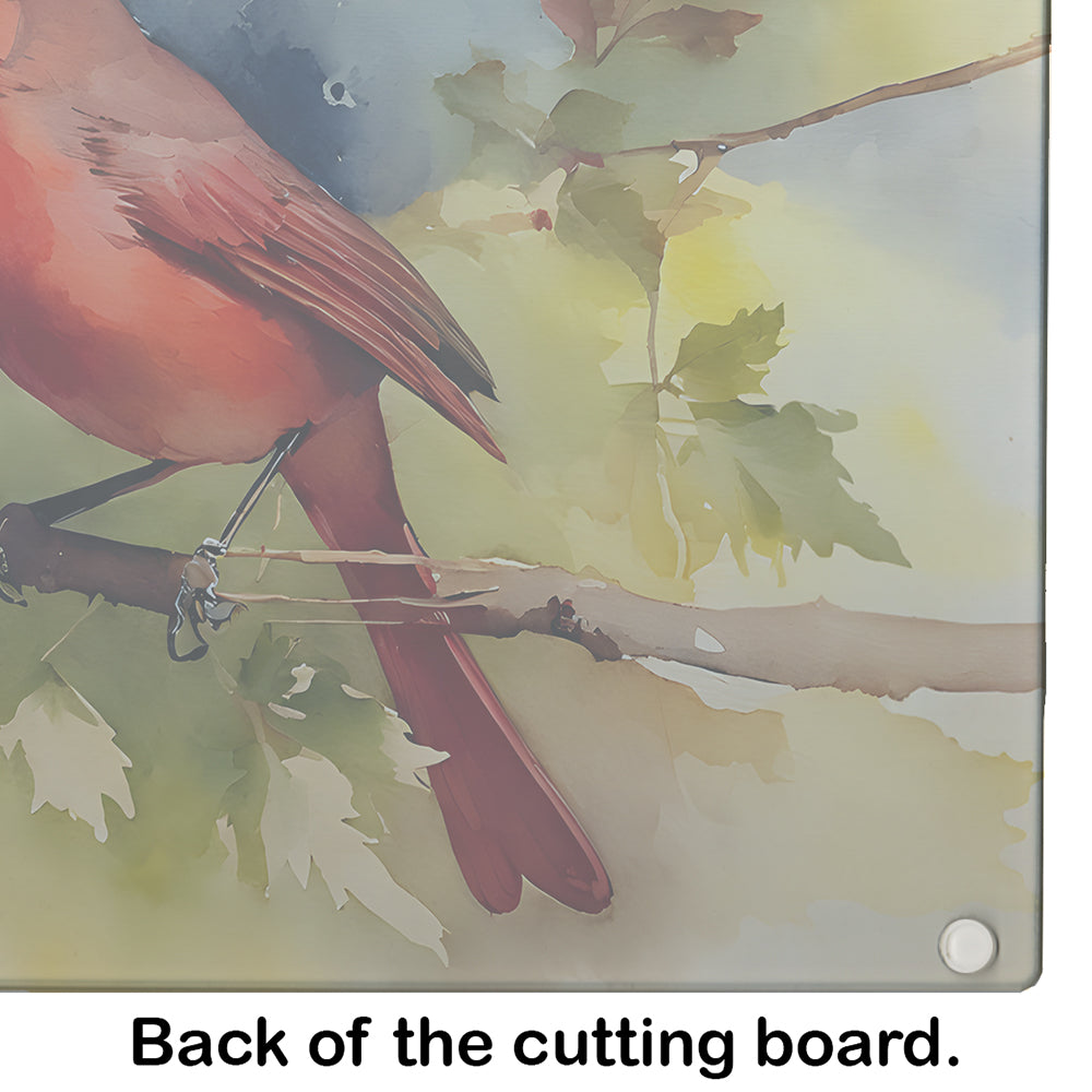 Northern Cardinal on Branch Autumn Cutting Board Tempered Glass Kitchen Cutting Surface, Heat Resistant Chopping, Non-Slip Feet, Food Prep & Serving