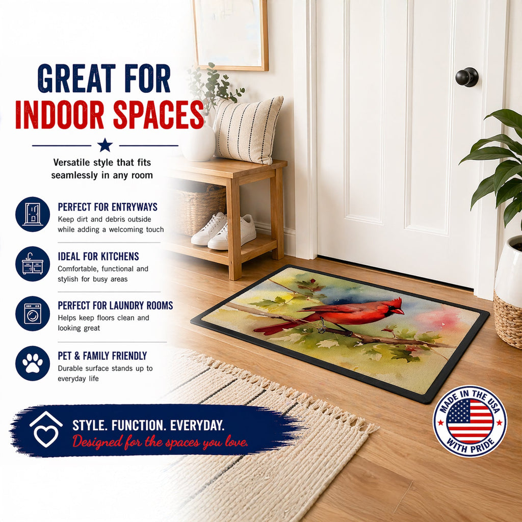 Northern Cardinal on Branch Autumn Doormat Indoor Outdoor 18H X 27W Front Door Mat Rugs for Entryway, Non Slip Washable