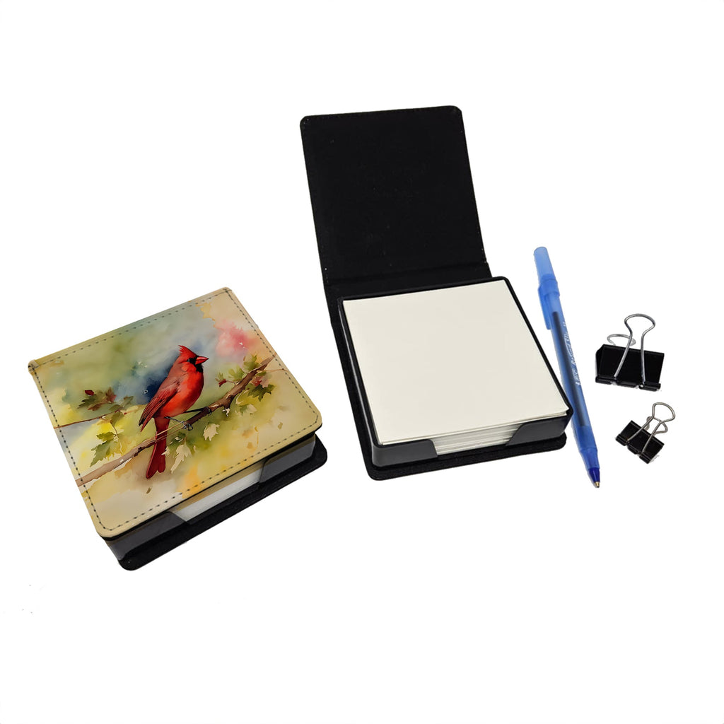 Northern Cardinal on Branch Autumn PU Leather Note Paper Holder with Artist-Designed Cover, Desk Accessory, Office Gift