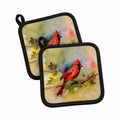 Northern Cardinal on Branch Autumn Pot Holder Set of 2 Heat Resistant Quilted Hot Pads 7.5 x 7.5 Inch, Insulated Kitchen Trivets for Cooking & Baking