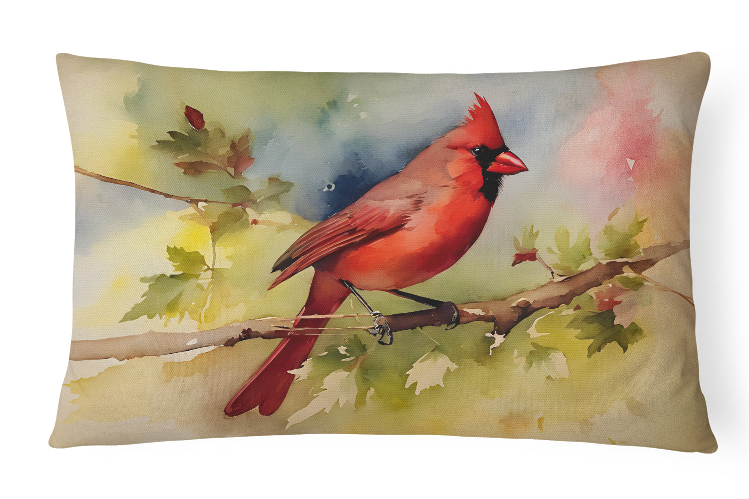 Northern Cardinal on Branch Autumn Decorative Throw Pillow 12x16 Indoor Outdoor Accent Cushion, Fabric Cover with Insert for Sofa, Bed, Porch & Living Room