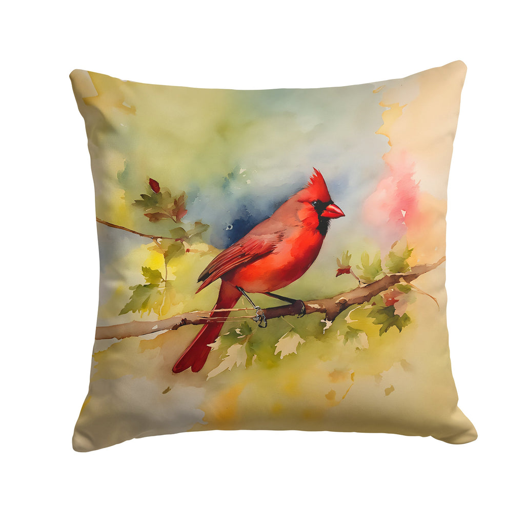 Northern Cardinal on Branch Autumn Decorative Throw Pillow 14x14 Indoor Outdoor Accent Cushion, Fabric Cover with Insert for Sofa, Bed, Porch & Living Room