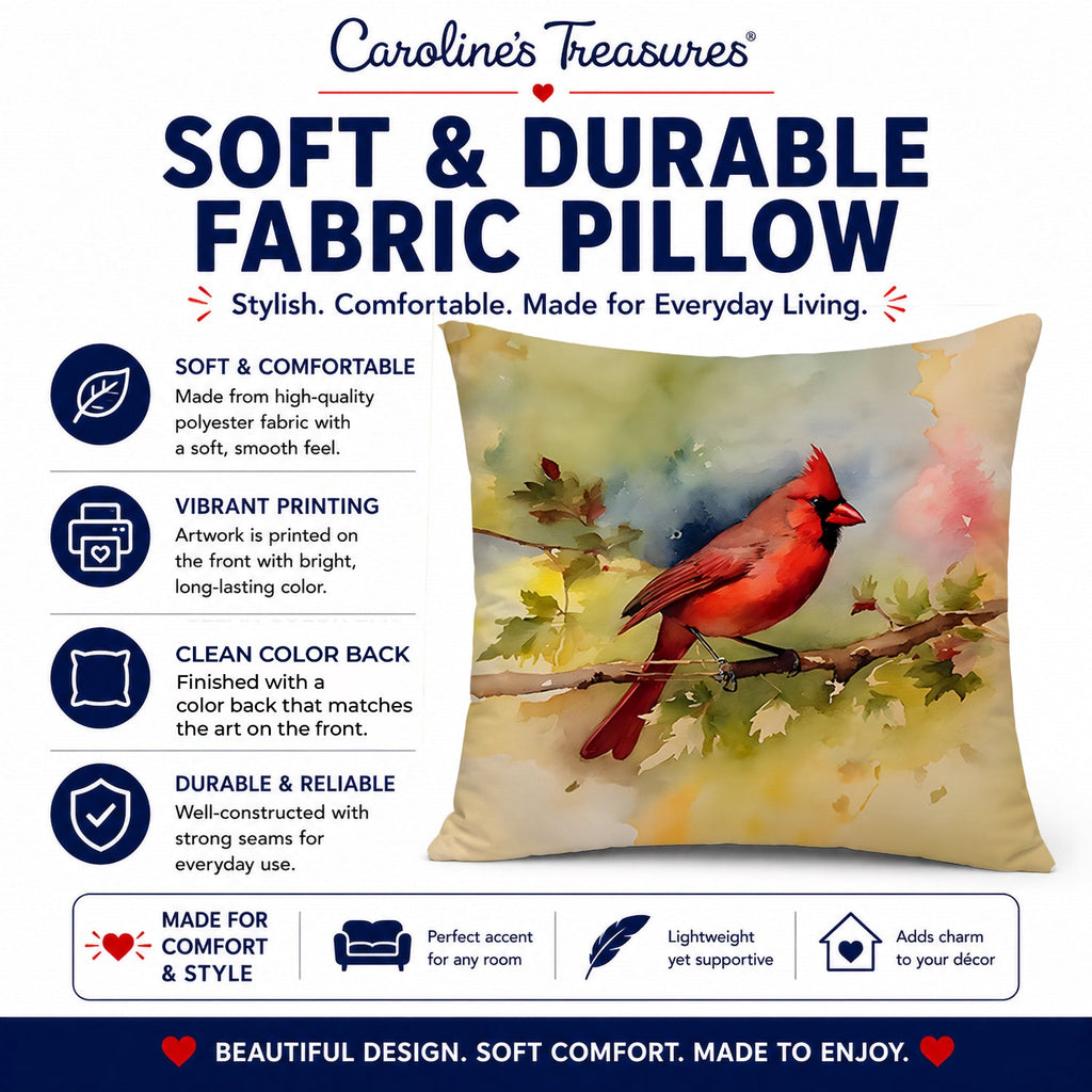 Northern Cardinal on Branch Autumn Decorative Throw Pillow 18x18 Indoor Outdoor Accent Cushion, Fabric Cover with Insert for Sofa, Bed, Porch & Living Room