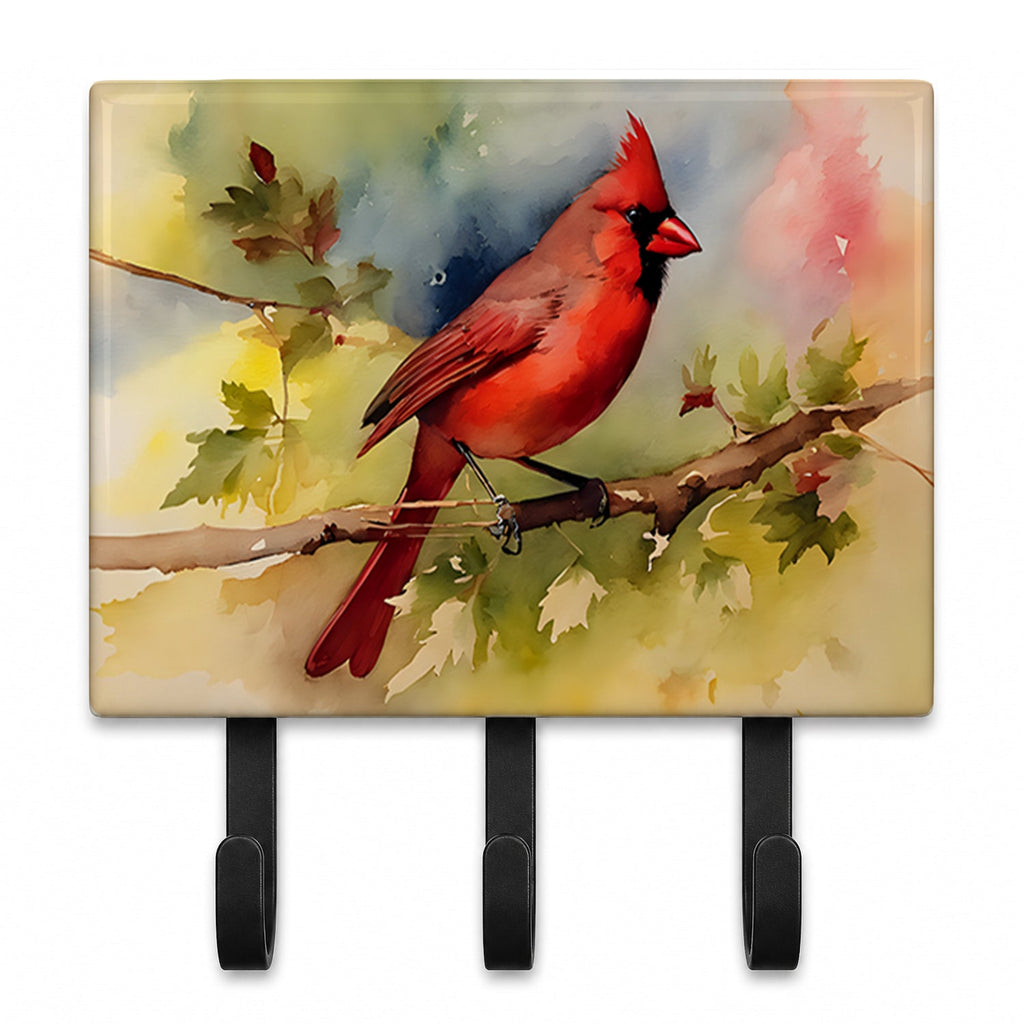 Northern Cardinal on Branch Autumn Leash or Key Holder Wall Hooks, Coat Rack Wall Mount, for Hanging Keys, Towels, Aprons, Leashes