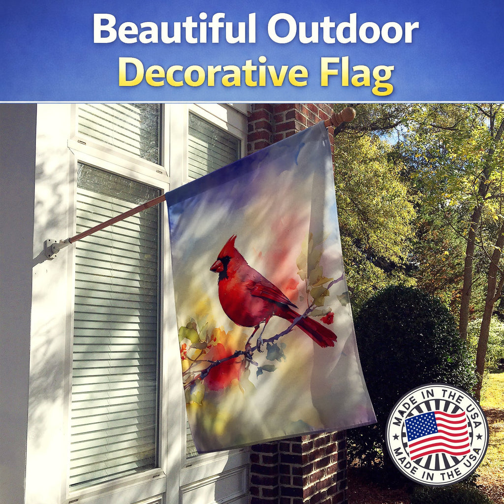 Northern Cardinal Floral Branch House Flag 28x40 Porch Sleeve Pole Decorative Outside Yard Banner Artwork Wall Hanging, Polyester