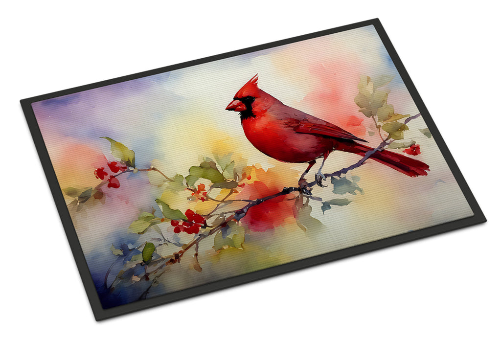 Northern Cardinal Floral Branch Doormat Indoor Outdoor 24H X 36W Front Door Mat Rugs for Entryway, Non Slip Washable Low Pile,