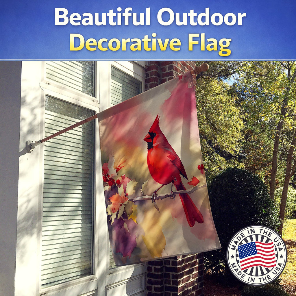 Northern Cardinal on Blossom Branch House Flag 28x40 Porch Sleeve Pole Decorative Outside Yard Banner Artwork Wall Hanging, Polyester