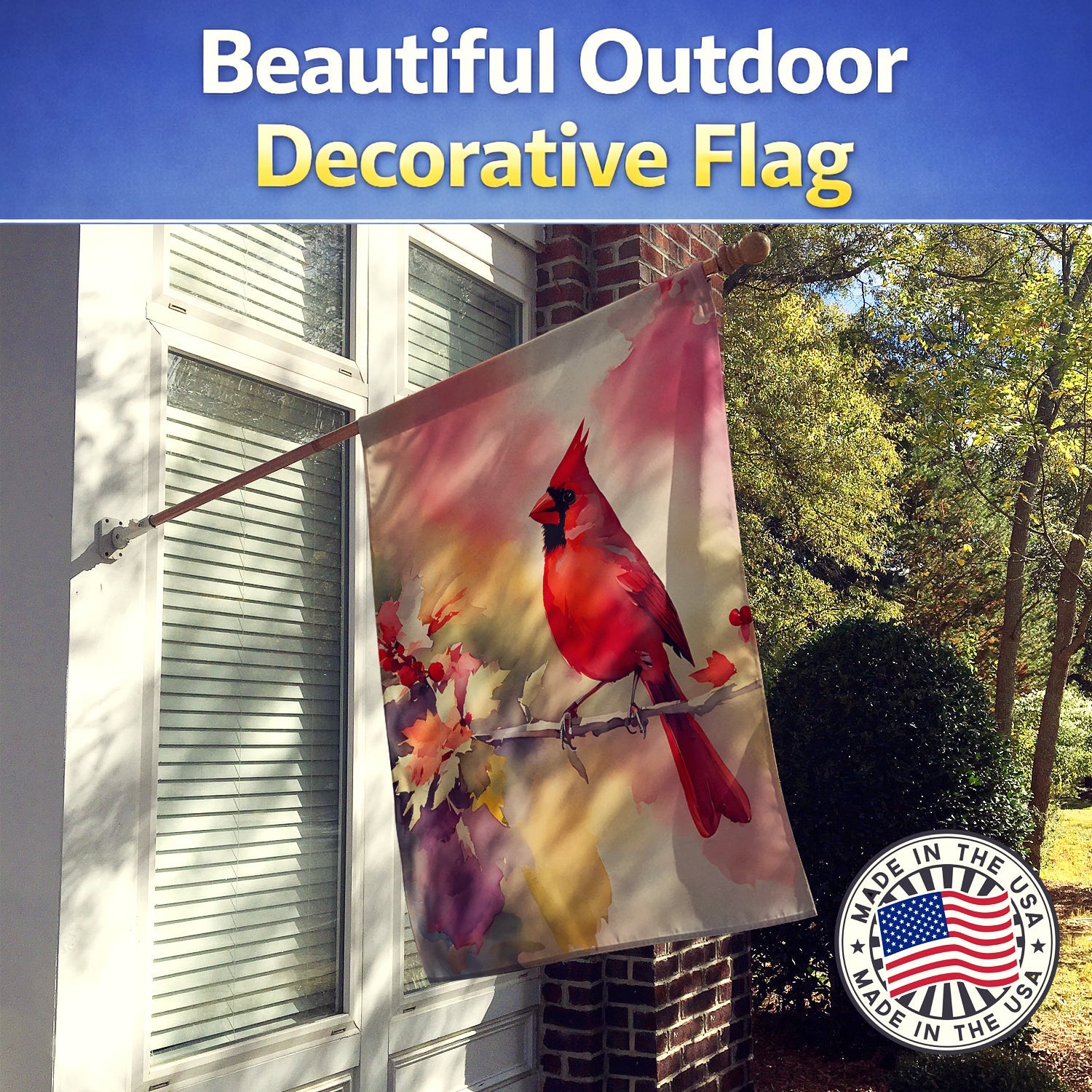 Northern Cardinal on Blossom Branch House Flag 28x40 Porch Sleeve Pole Decorative Outside Yard Banner Artwork Wall Hanging, Polyester