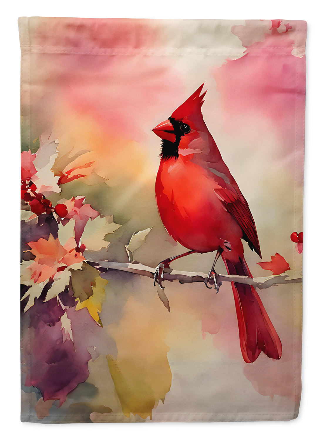 Northern Cardinal on Blossom Branch House Flag 28x40 Porch Sleeve Pole Decorative Outside Yard Banner Artwork Wall Hanging, Polyester