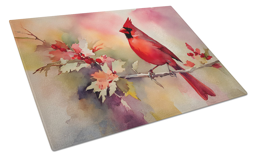 Northern Cardinal on Blossom Branch Cutting Board Tempered Glass Kitchen Cutting Surface, Heat Resistant Chopping, Non-Slip Feet, Food Prep & Serving