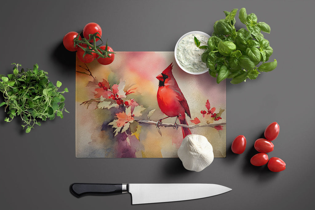 Northern Cardinal on Blossom Branch Cutting Board Tempered Glass Kitchen Cutting Surface, Heat Resistant Chopping, Non-Slip Feet, Food Prep & Serving