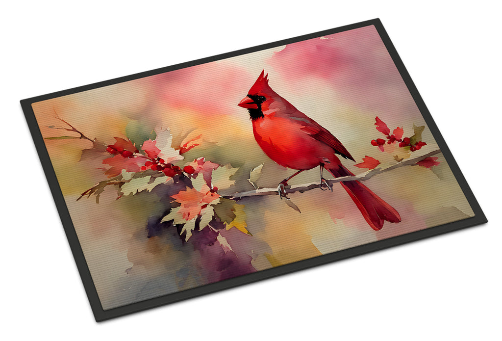 Northern Cardinal on Blossom Branch Doormat Indoor Outdoor 18H X 27W Front Door Mat Rugs for Entryway, Non Slip Washable