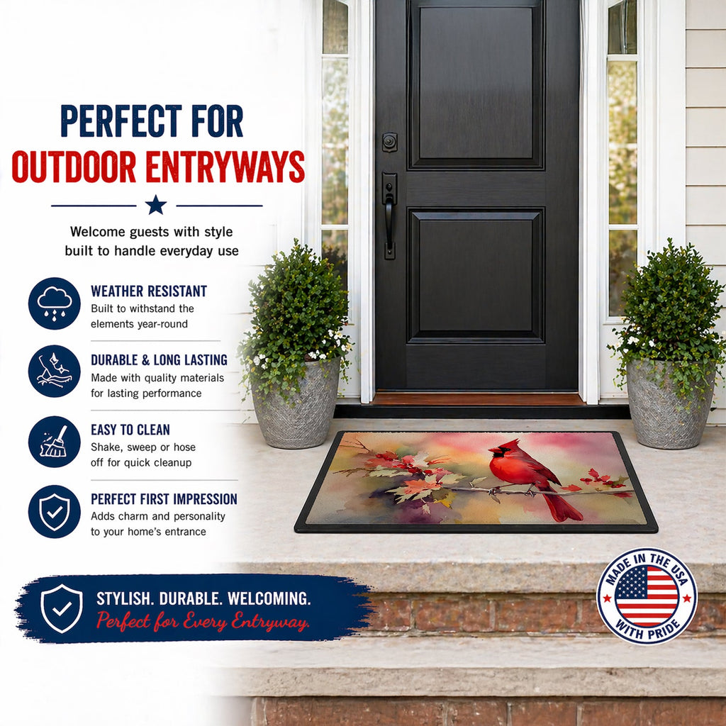 Northern Cardinal on Blossom Branch Doormat Indoor Outdoor 18H X 27W Front Door Mat Rugs for Entryway, Non Slip Washable