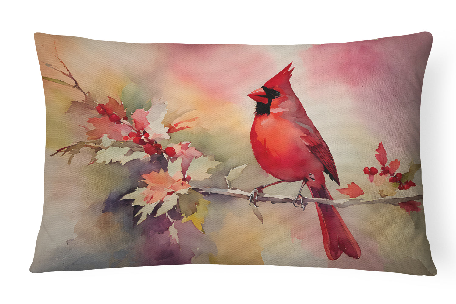 Northern Cardinal on Blossom Branch Decorative Throw Pillow 12x16 Indoor Outdoor Accent Cushion, Fabric Cover with Insert for Sofa, Bed, Porch & Living Room