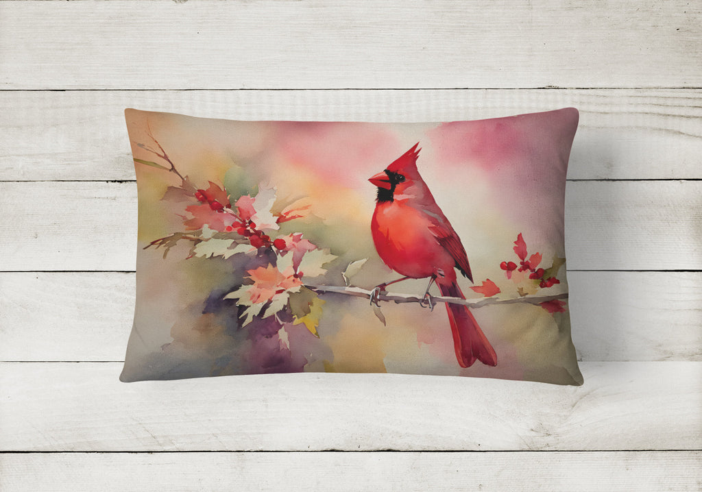 Northern Cardinal on Blossom Branch Decorative Throw Pillow 12x16 Indoor Outdoor Accent Cushion, Fabric Cover with Insert for Sofa, Bed, Porch & Living Room