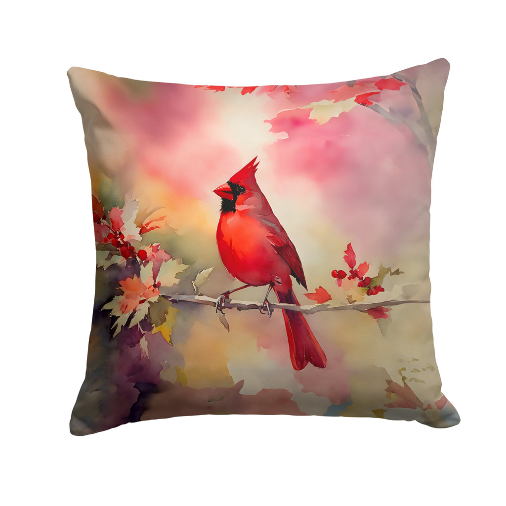 Northern Cardinal on Blossom Branch Decorative Throw Pillow 18x18 Indoor Outdoor Accent Cushion, Fabric Cover with Insert for Sofa, Bed, Porch & Living Room