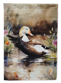 Common Eider Wood Duck Swimming with Flowers House Flag 28x40 Porch Sleeve Pole Decorative Outside Yard Banner Artwork Wall Hanging, Polyester