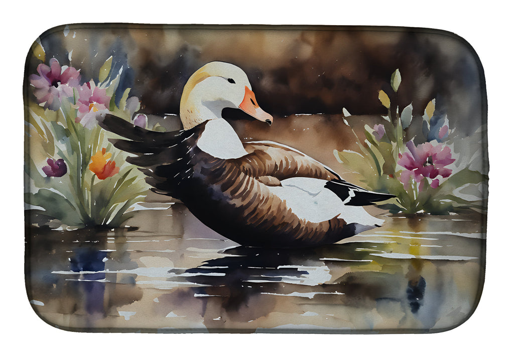 Common Eider Wood Duck Swimming with Flowers Dish Drying Mat Absorbent Dish Drying Mat Pad for Kitchen Counter Dish Drainer Mat for Countertop, 14 x 21", Multicolor