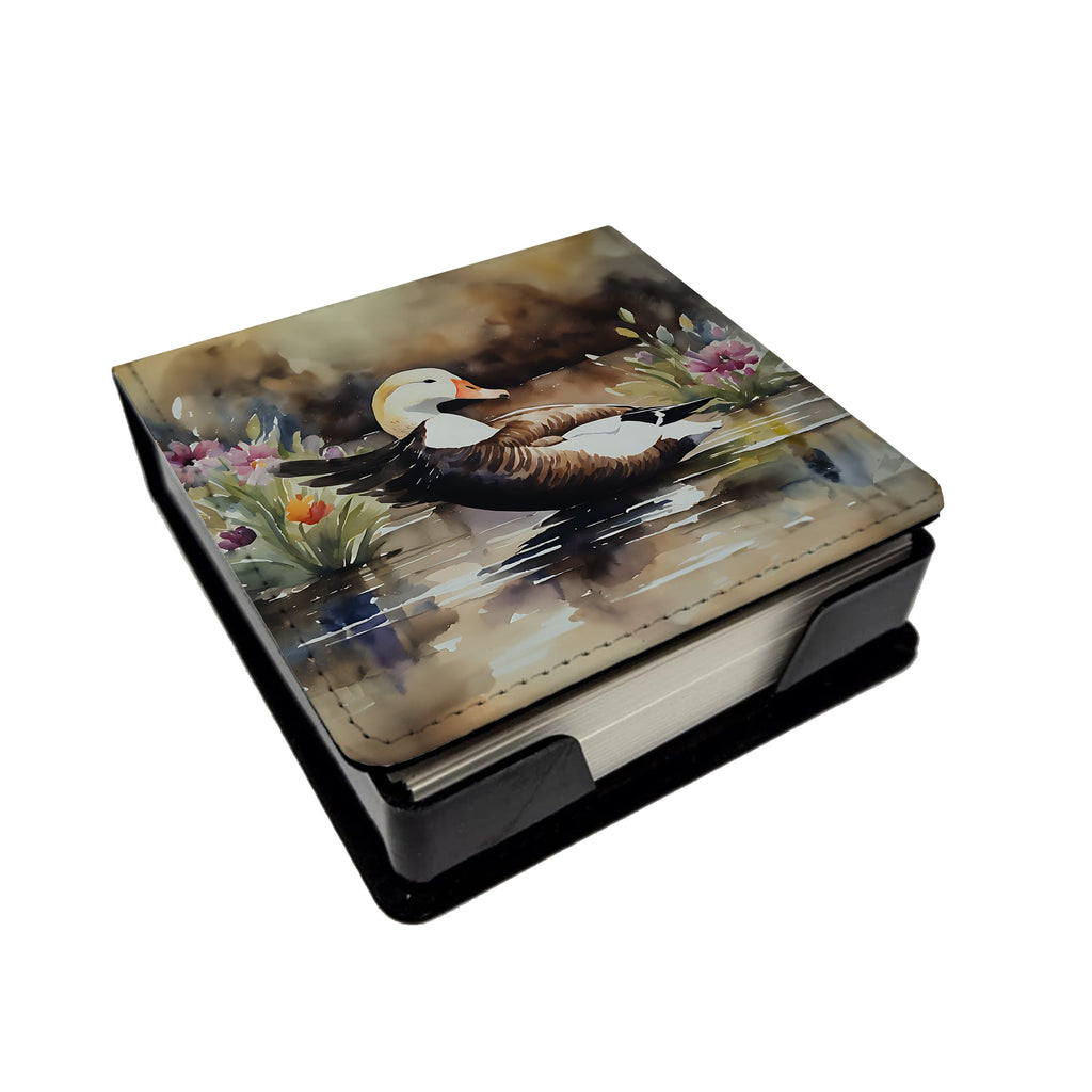 Common Eider Wood Duck Swimming with Flowers PU Leather Note Paper Holder with Artist-Designed Cover, Desk Accessory, Office Gift