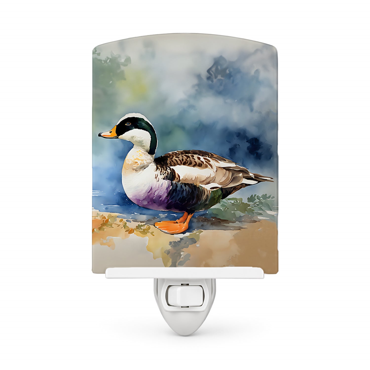 Common Eider Duck Standing Shoreline Ceramic Night Light Compact, UL-Certified, Ideal for Bedroom, Bathroom, Nursery, Hallway, Kitchen, 6x4x3, Multicolor