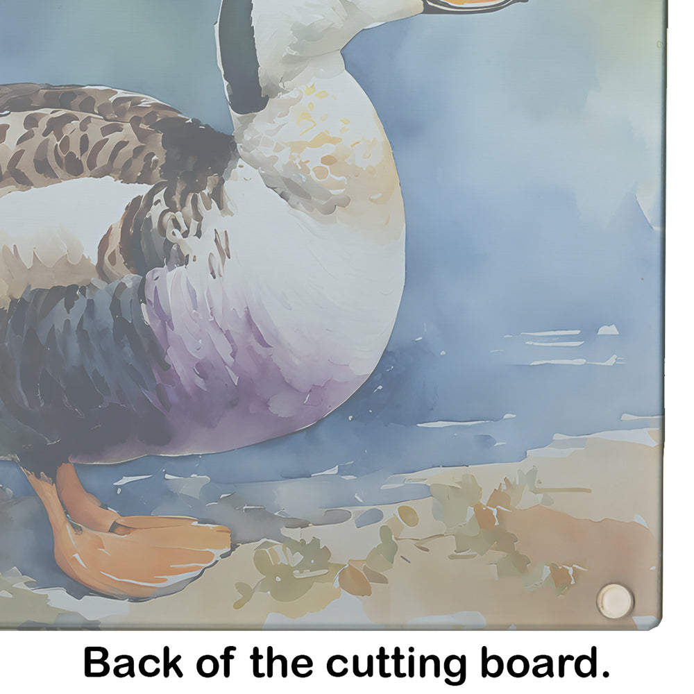 Common Eider Duck Standing Shoreline Cutting Board Tempered Glass Kitchen Cutting Surface, Heat Resistant Chopping, Non-Slip Feet, Food Prep & Serving