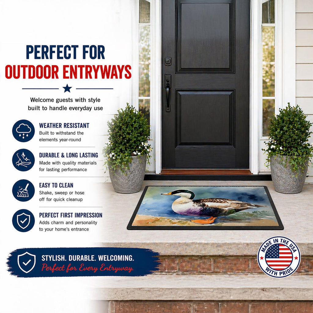 Common Eider Duck Standing Shoreline Doormat Indoor Outdoor 18H X 27W Front Door Mat Rugs for Entryway, Non Slip Washable