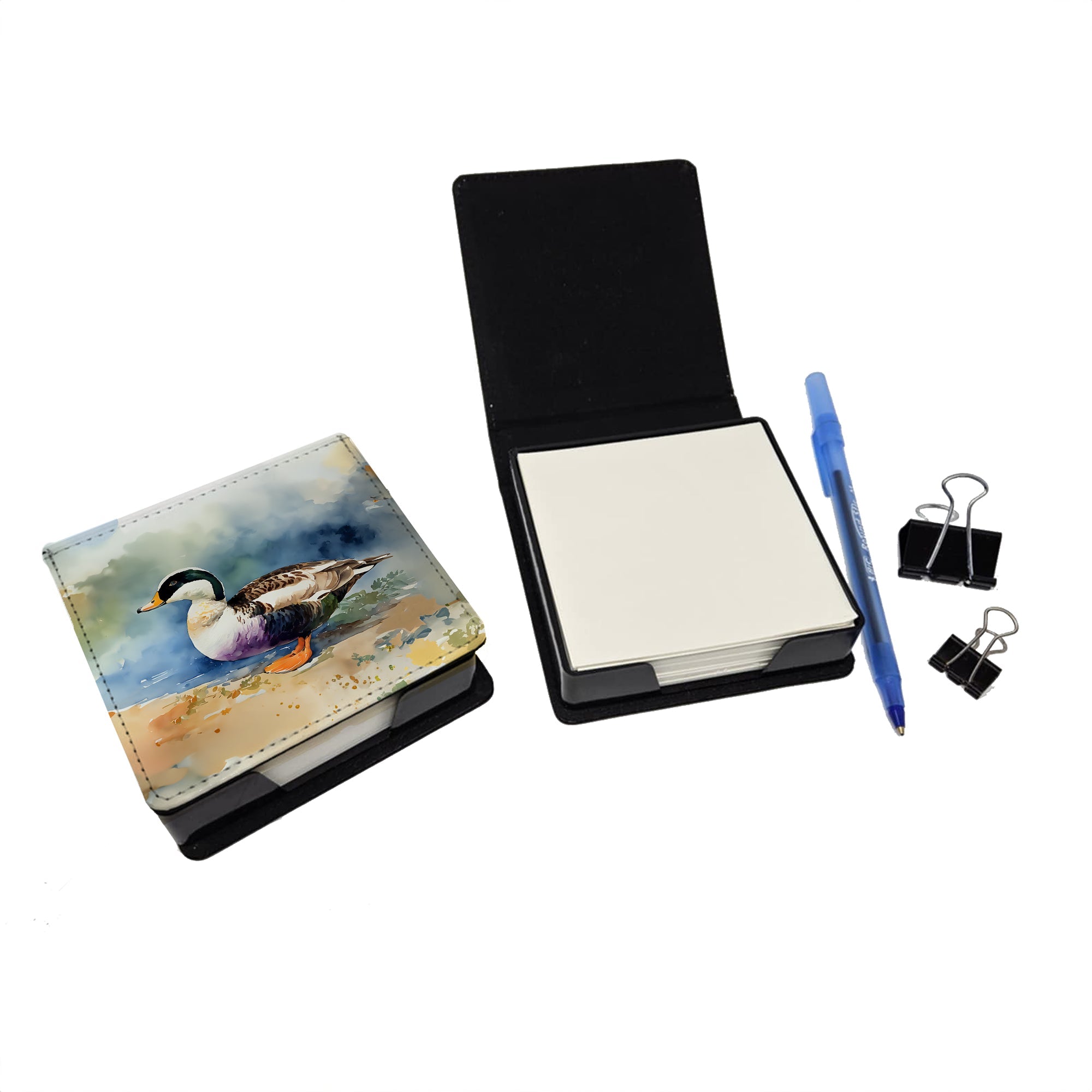 Common Eider Duck Standing Shoreline PU Leather Note Paper Holder with Artist-Designed Cover, Desk Accessory, Office Gift