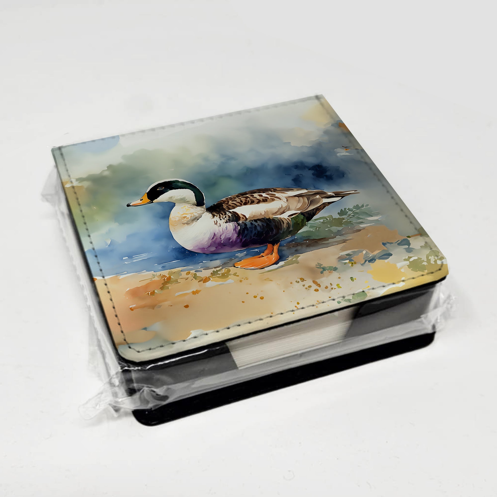 Common Eider Duck Standing Shoreline PU Leather Note Paper Holder with Artist-Designed Cover, Desk Accessory, Office Gift