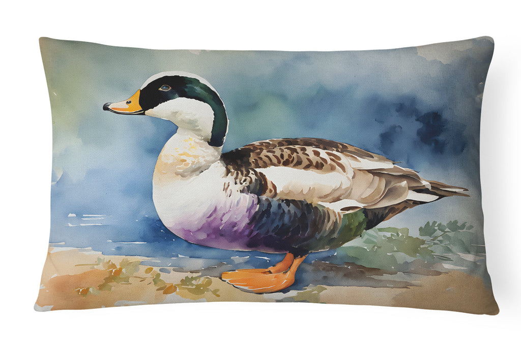 Common Eider Duck Standing Shoreline Decorative Throw Pillow 12x16 Indoor Outdoor Accent Cushion, Fabric Cover with Insert for Sofa, Bed, Porch & Living Room