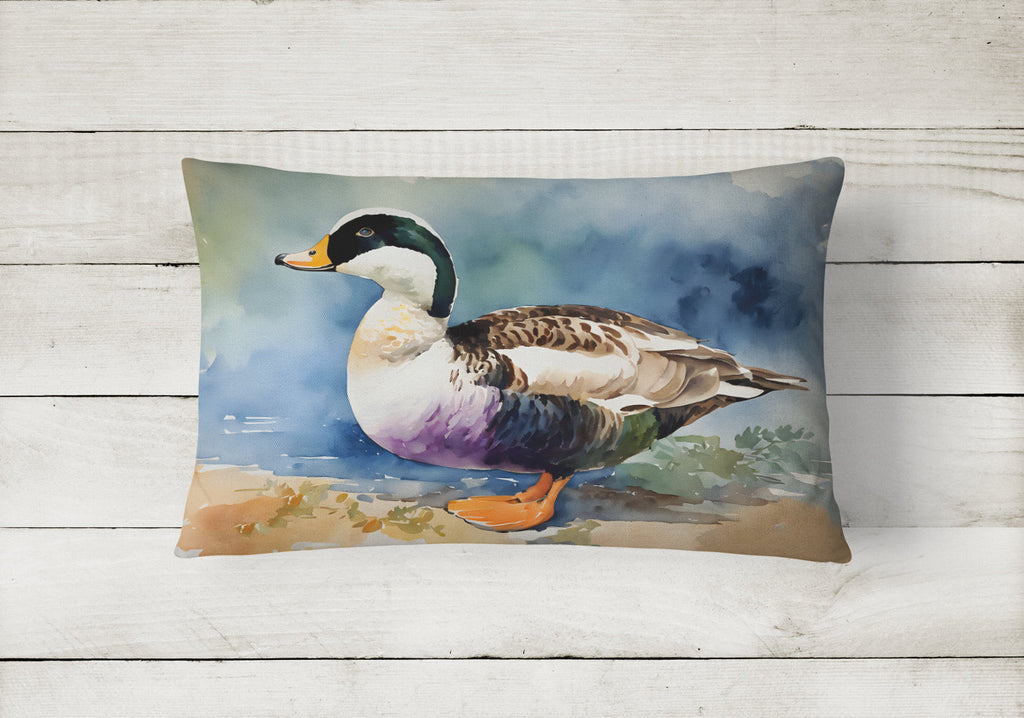 Common Eider Duck Standing Shoreline Decorative Throw Pillow 12x16 Indoor Outdoor Accent Cushion, Fabric Cover with Insert for Sofa, Bed, Porch & Living Room