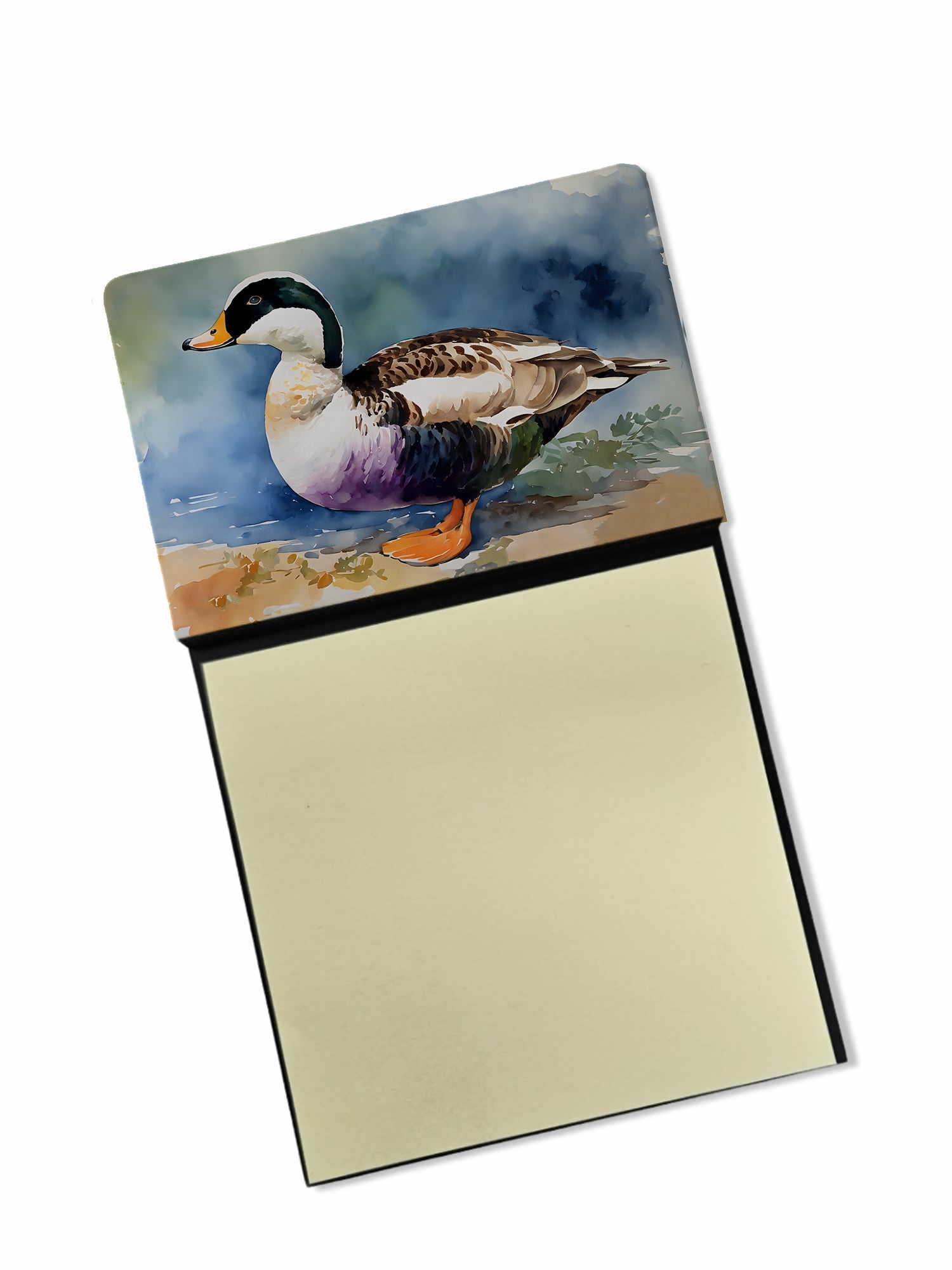 Common Eider Duck Standing Shoreline Watercolor Sticky Note Holder Refillable Dispenser Desk Accessory 3x3 Pad Gift