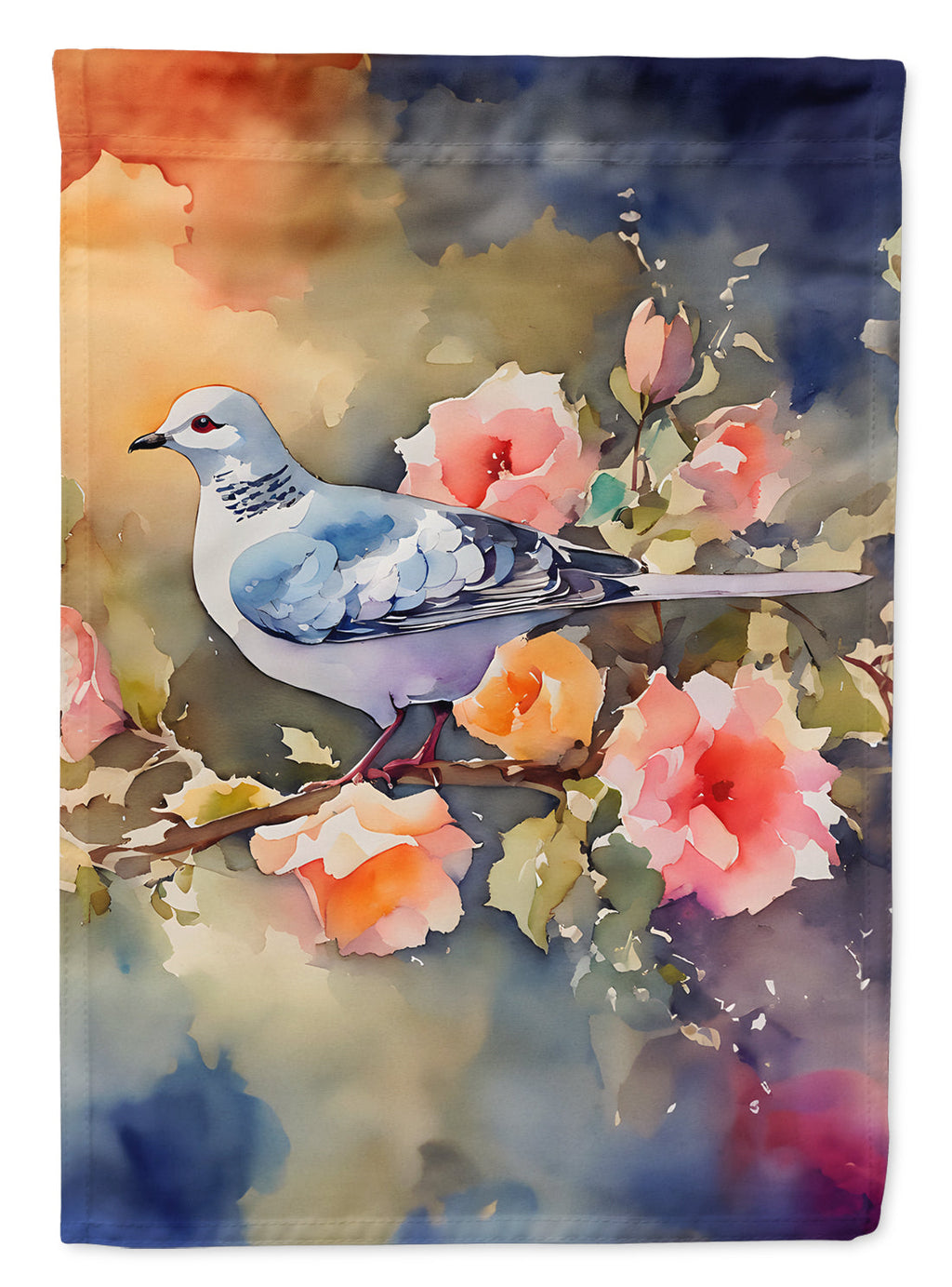 White Dove on Floral Branch House Flag 28x40 Porch Sleeve Pole Decorative Outside Yard Banner Artwork Wall Hanging, Polyester